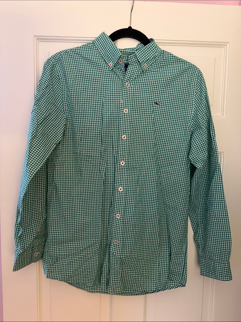 Boy’s Vineyard Vines Green Gingham Button-Down Shirt